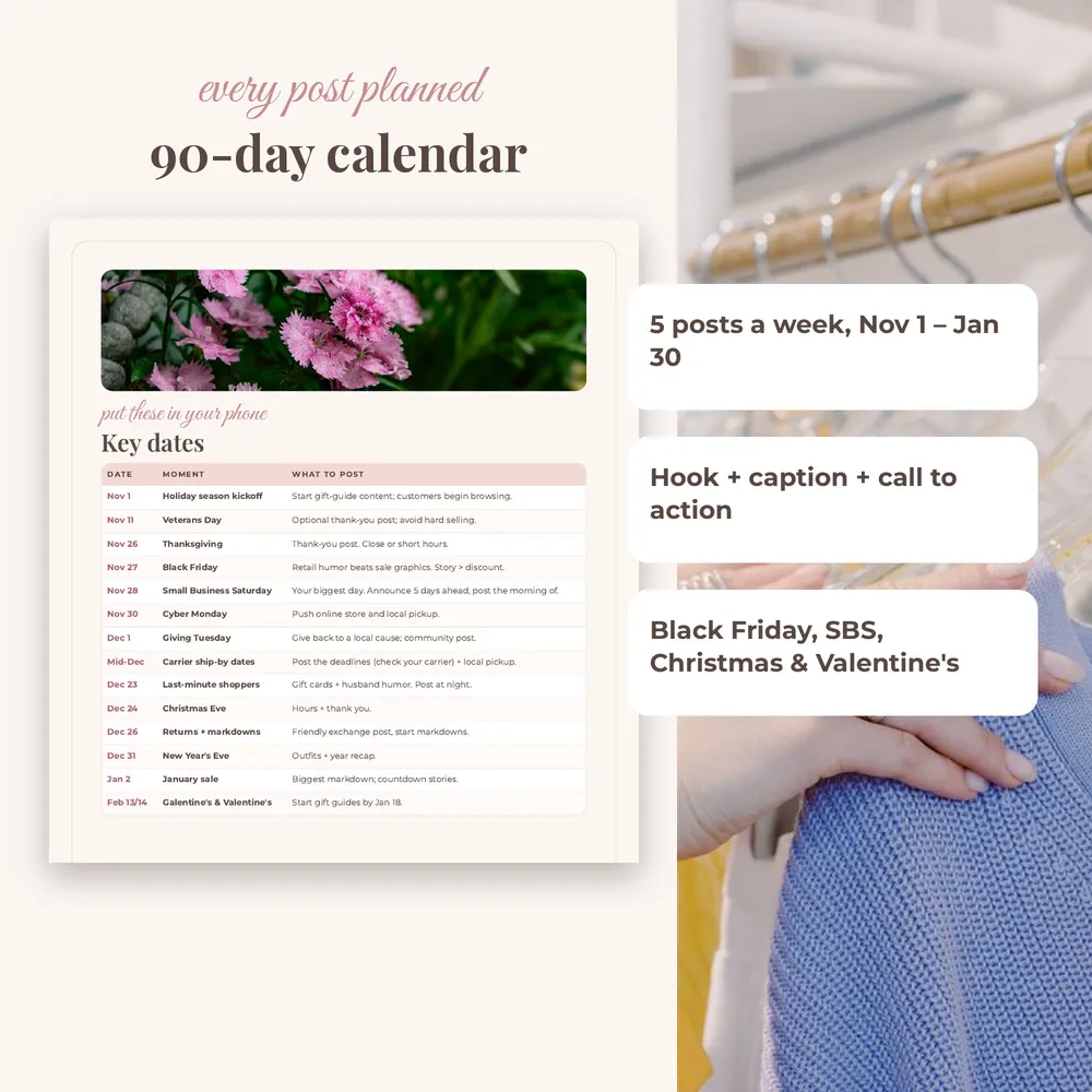 Boutique Holiday Content Kit: 90-day calendar