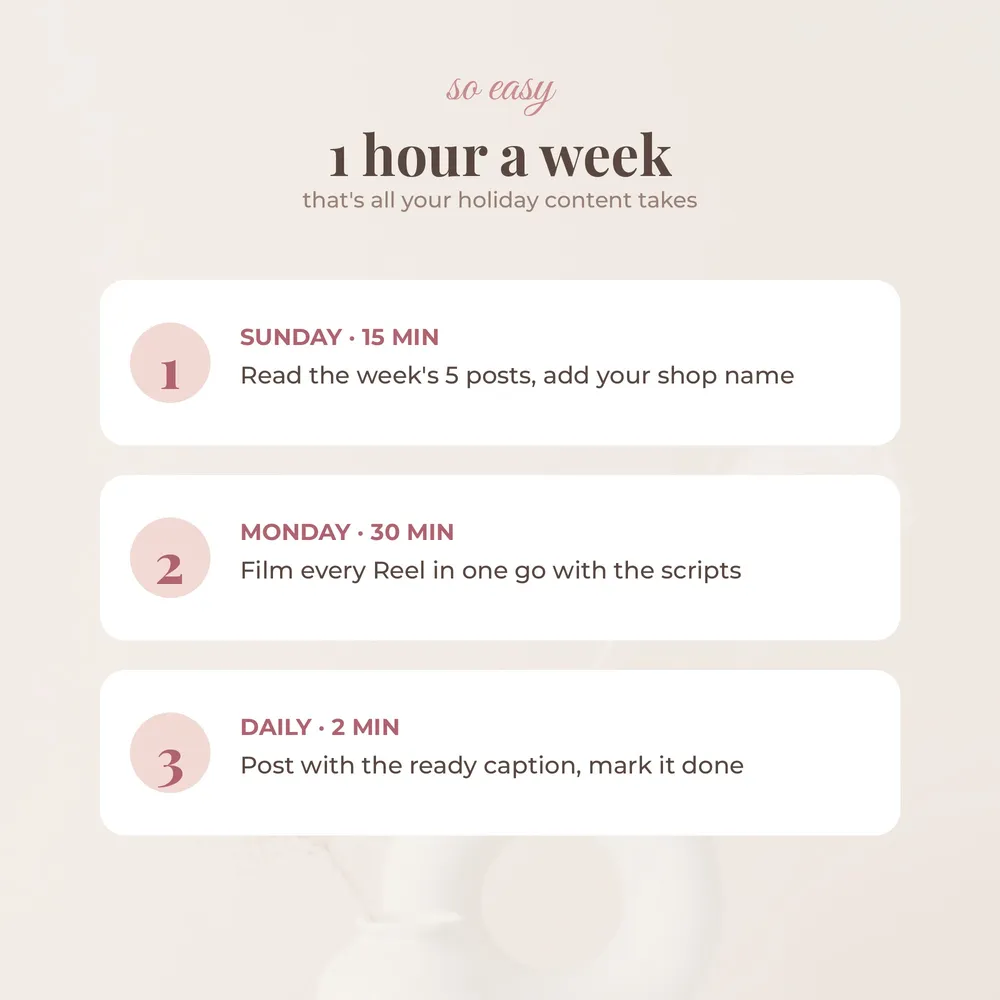 Coffee Shop Holiday Content Kit: 1 hour a week