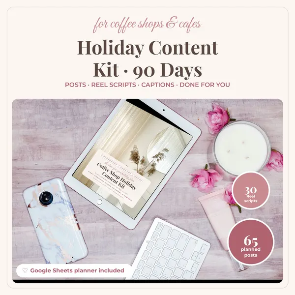 Coffee Shop Holiday Content Kit preview: calendar, Reel scripts and planner