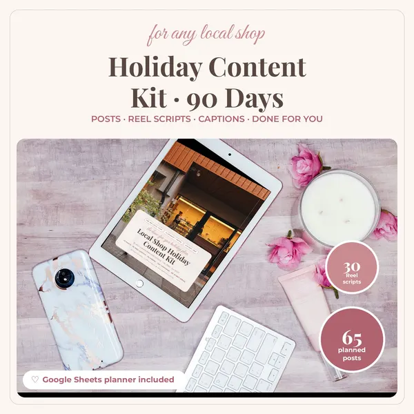 Local Shop Holiday Content Kit preview: calendar, Reel scripts and planner